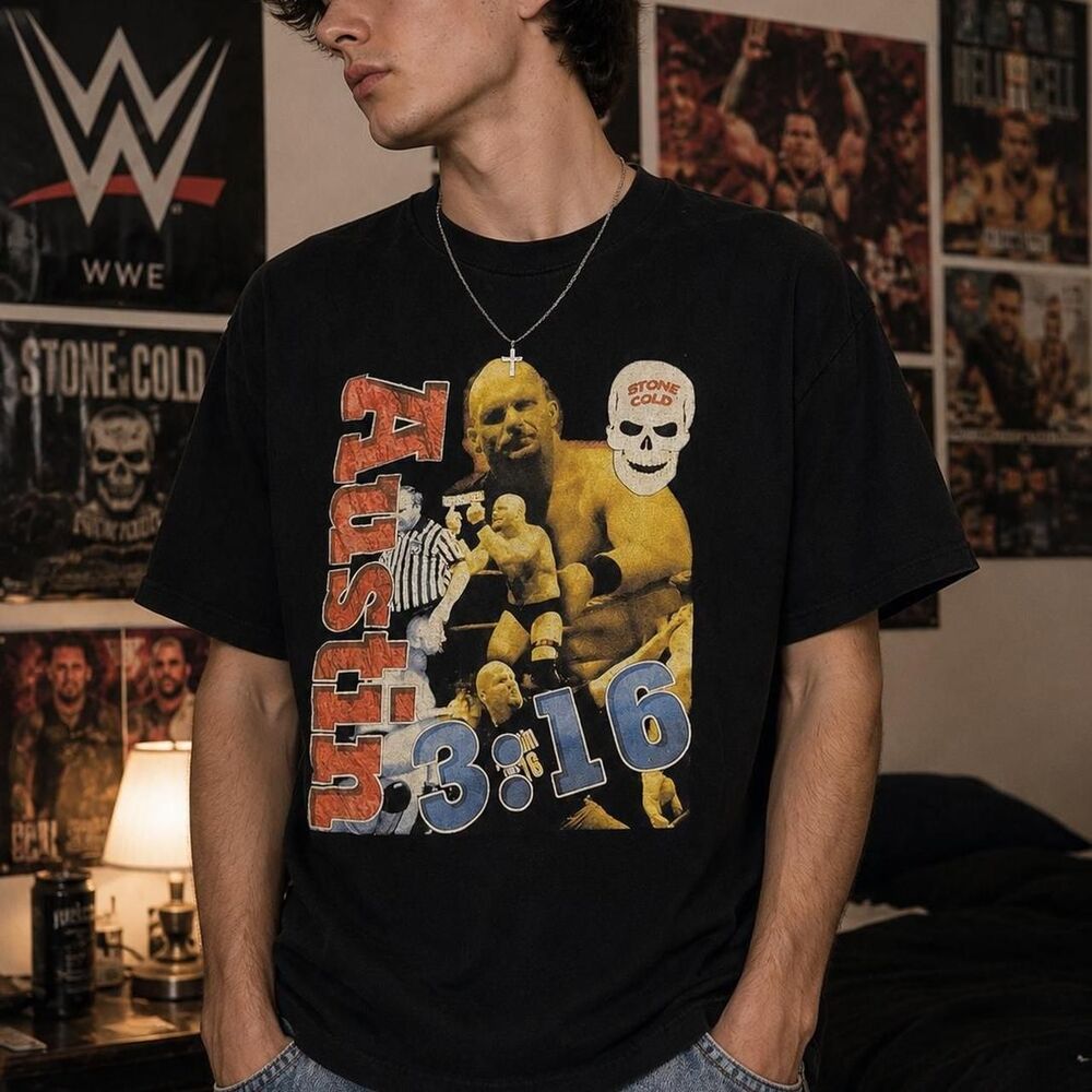 WWE Stone Cold Steve Austin 3:16 Graphic T Shirt Black Men’s Wrestling Tee